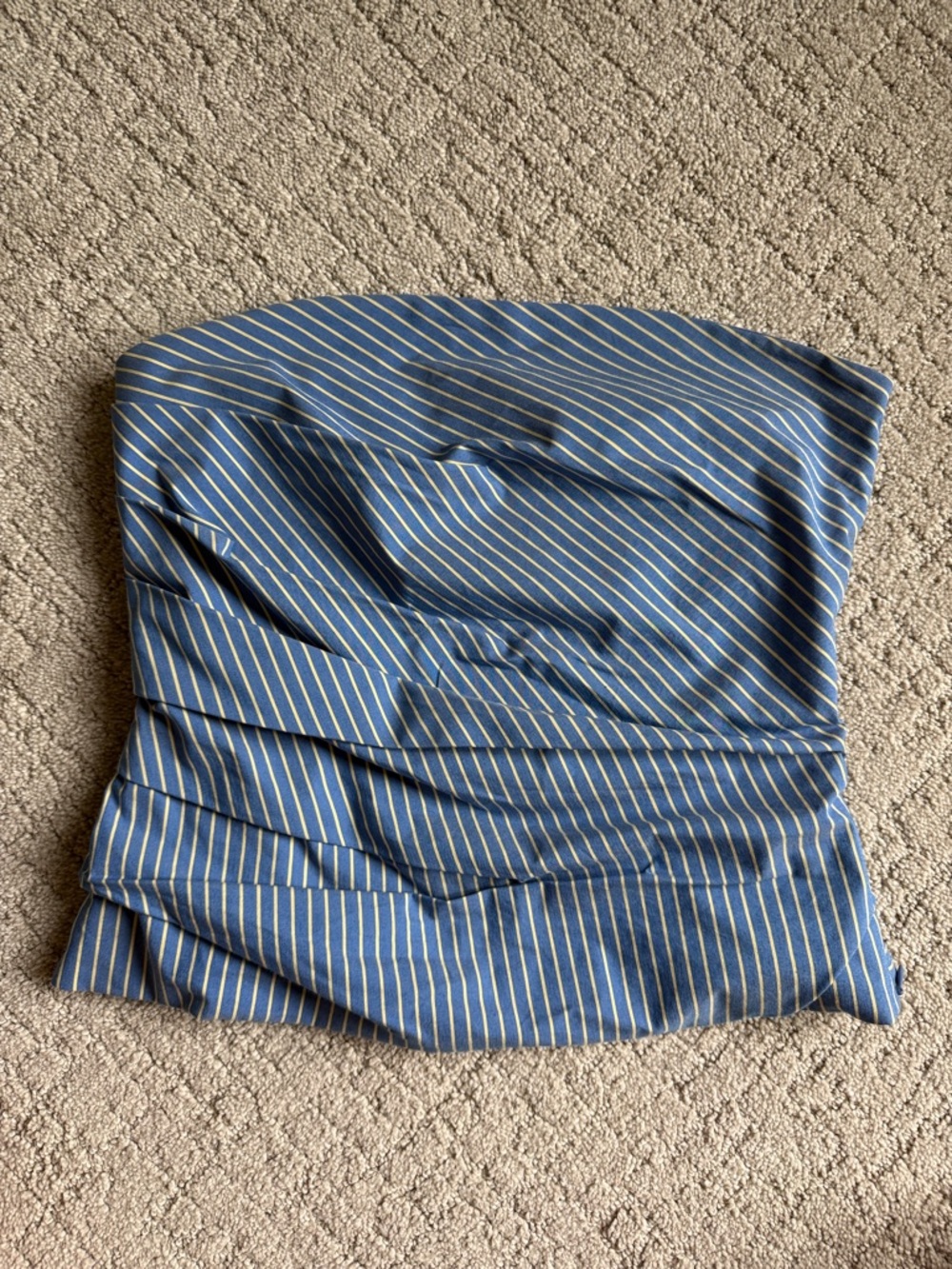 Zara Blue and Cream Striped Strapless Ruched Top